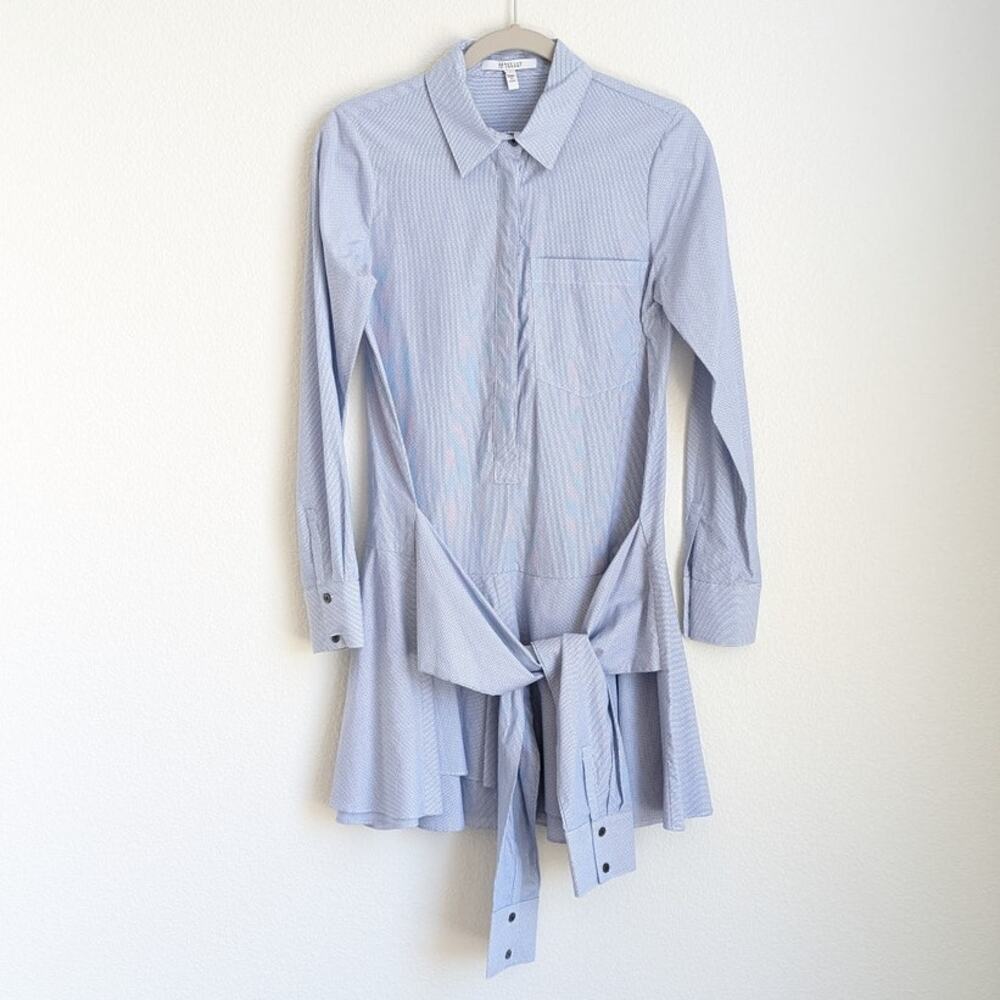 Derek Lam 10 Crosby Blue Striped Long Sleeve Tie Waist Shirt Dress, size 2/S
